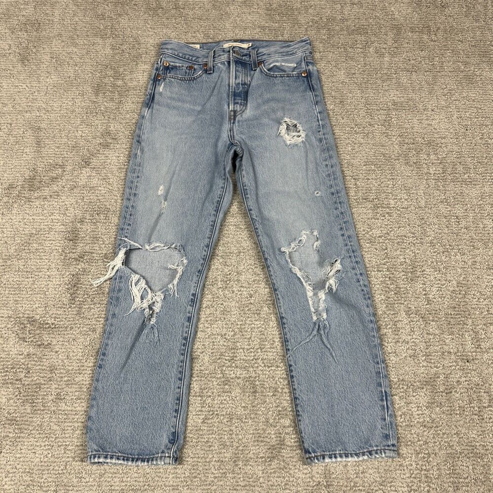Levis Jeans Wedgie Straight Womens 26 Mid Rise Distressed Destroyed Button Fly